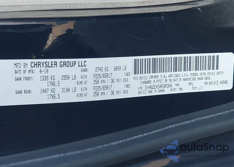 2010 Volkswagen Routan Sel z USA, uszkodzony, nr VIN 2V4RW5DX5AR305940